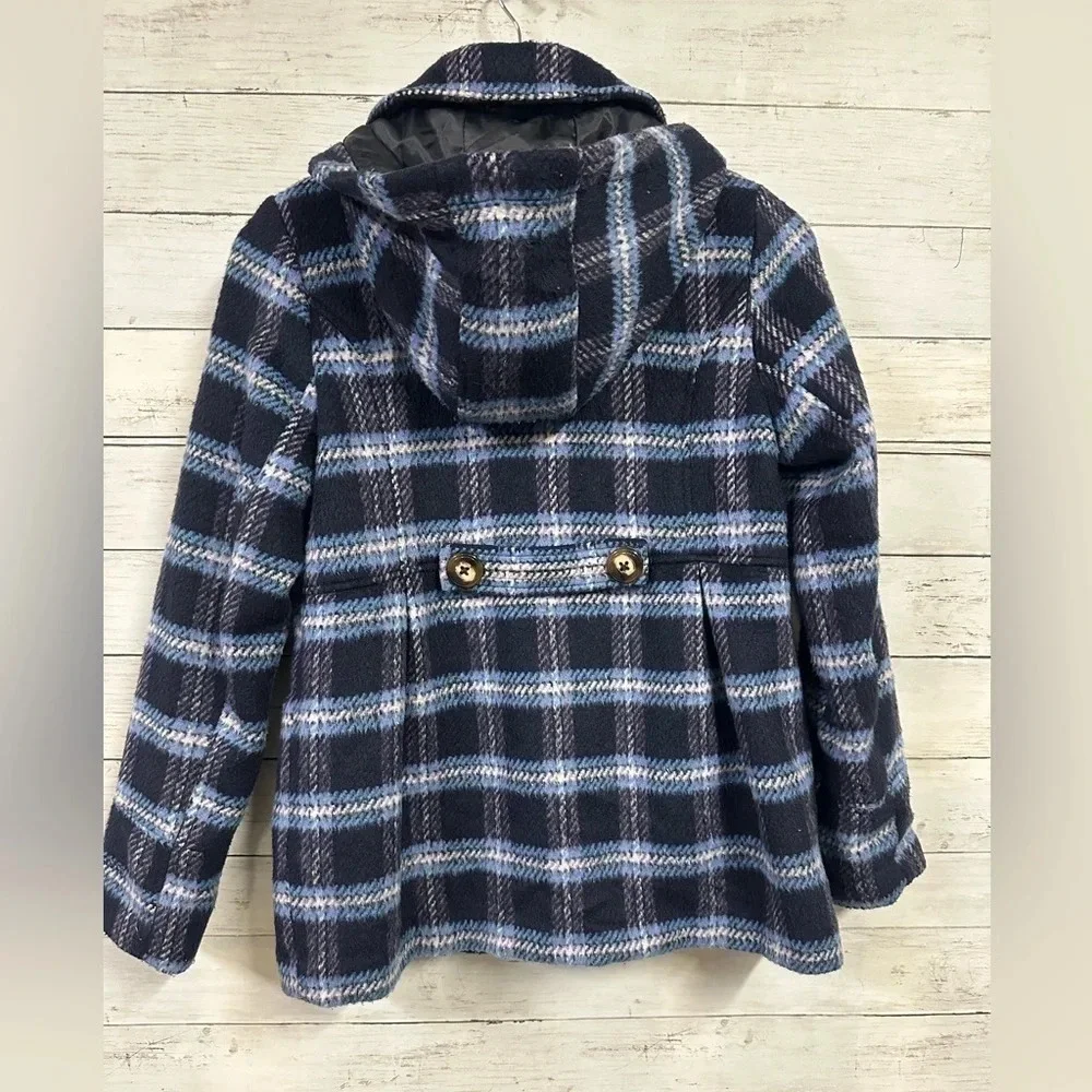 London Fog Girls Plaid Hooded Pea Coat Size 14/16